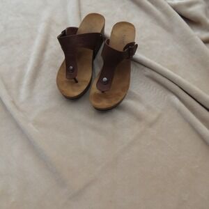 Agape Collection Sandals Womens 10 Brown Wedge Thong Buckle Platform Comfort